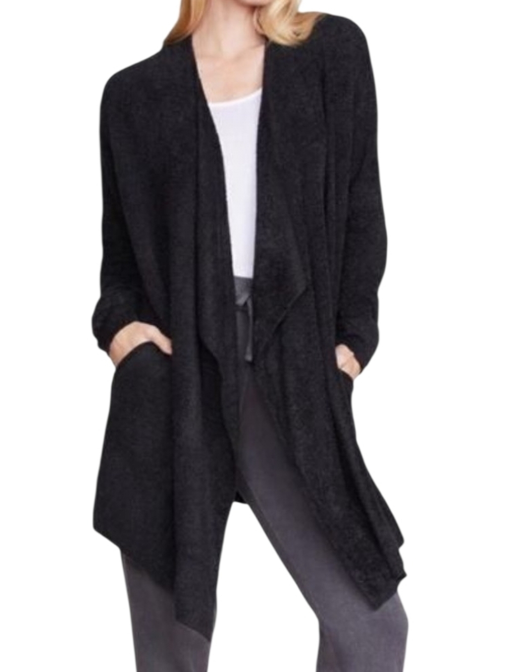 Barefoot Dreams Cozy Draped Open-Front Women's Sweater Cardigan Black Size S/M